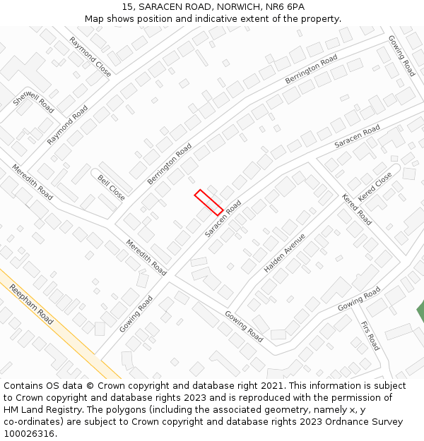 15, SARACEN ROAD, NORWICH, NR6 6PA: Location map and indicative extent of plot