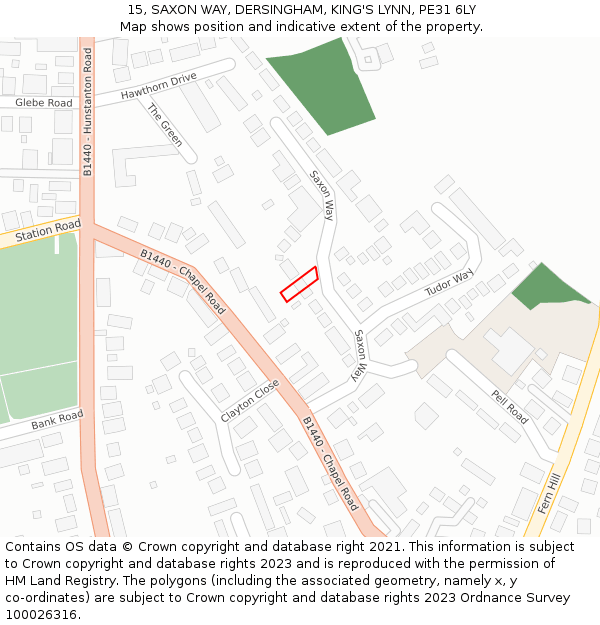 15, SAXON WAY, DERSINGHAM, KING'S LYNN, PE31 6LY: Location map and indicative extent of plot