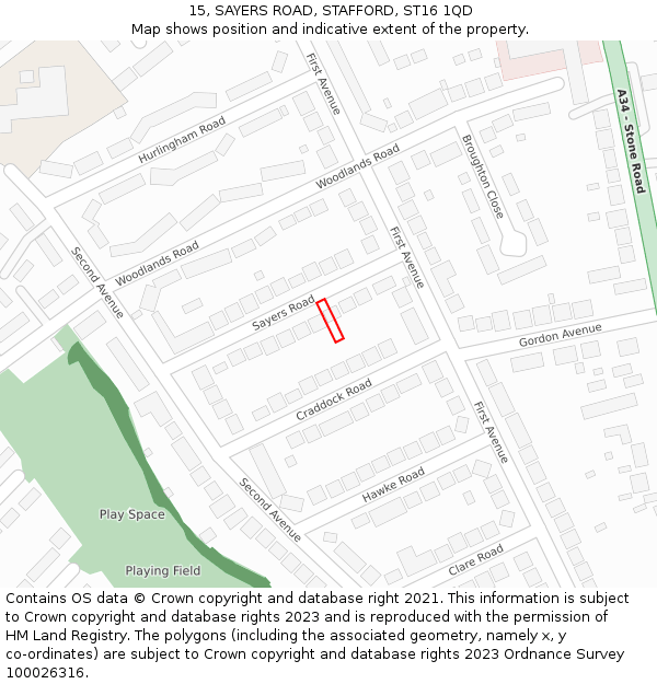 15, SAYERS ROAD, STAFFORD, ST16 1QD: Location map and indicative extent of plot