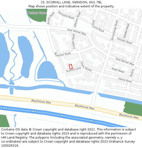 15, SCORHILL LANE, SWINDON, SN1 7BL: Location map and indicative extent of plot