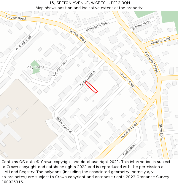 15, SEFTON AVENUE, WISBECH, PE13 3QN: Location map and indicative extent of plot