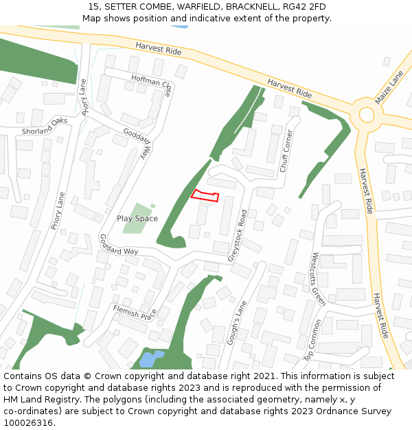 15, SETTER COMBE, WARFIELD, BRACKNELL, RG42 2FD: Location map and indicative extent of plot