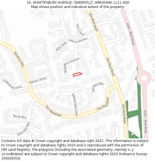 15, SHAFTESBURY AVENUE, GWERSYLLT, WREXHAM, LL11 4QX: Location map and indicative extent of plot