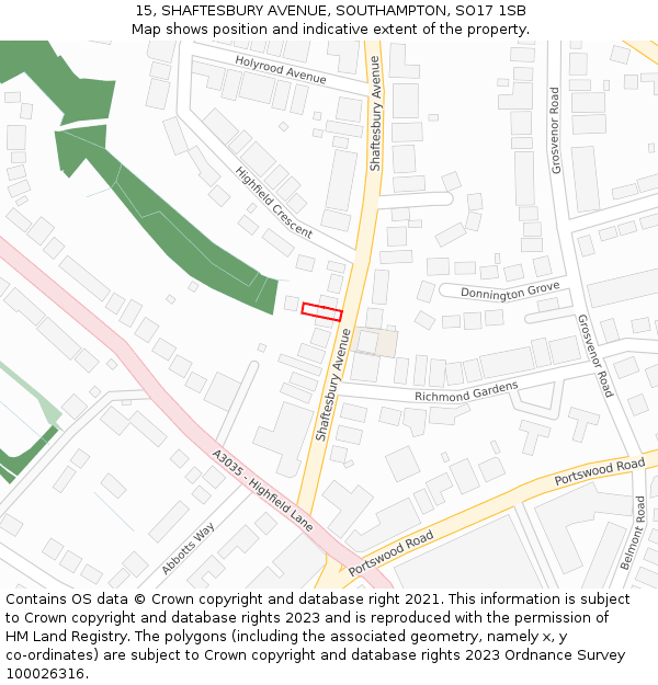 15, SHAFTESBURY AVENUE, SOUTHAMPTON, SO17 1SB: Location map and indicative extent of plot