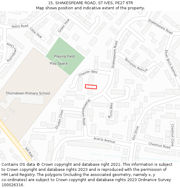 15, SHAKESPEARE ROAD, ST IVES, PE27 6TR: Location map and indicative extent of plot