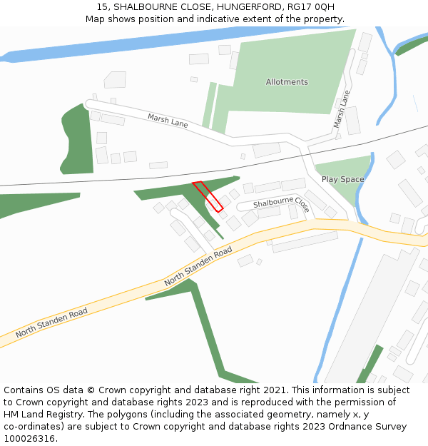 15, SHALBOURNE CLOSE, HUNGERFORD, RG17 0QH: Location map and indicative extent of plot