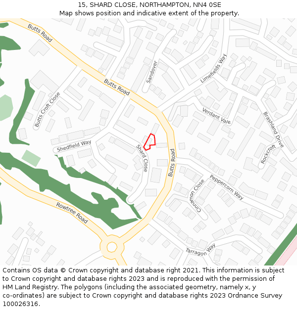 15, SHARD CLOSE, NORTHAMPTON, NN4 0SE: Location map and indicative extent of plot