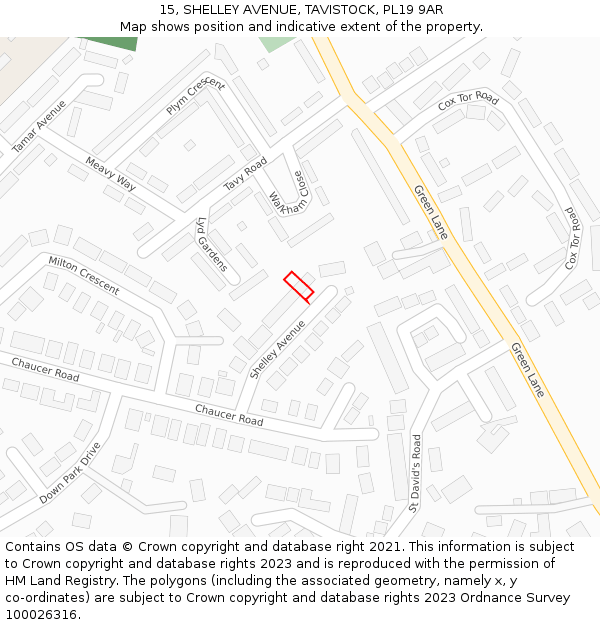 15, SHELLEY AVENUE, TAVISTOCK, PL19 9AR: Location map and indicative extent of plot