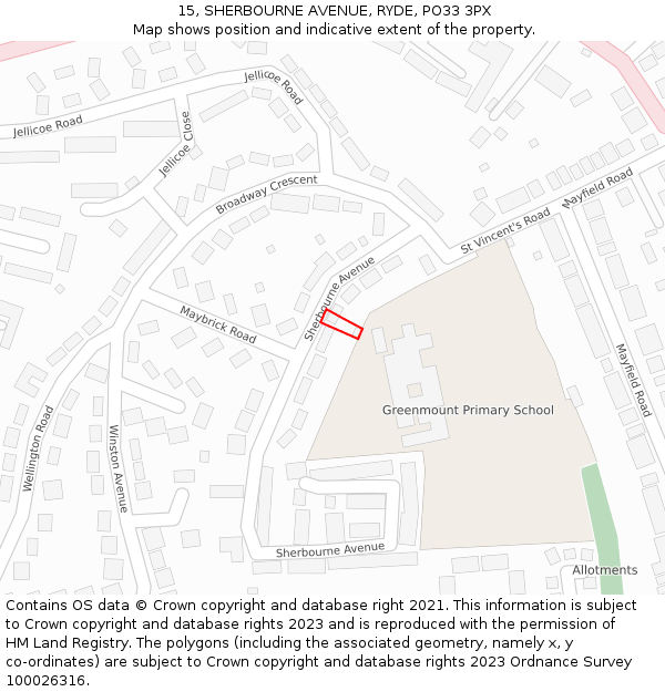15, SHERBOURNE AVENUE, RYDE, PO33 3PX: Location map and indicative extent of plot