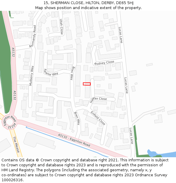 15, SHERMAN CLOSE, HILTON, DERBY, DE65 5HJ: Location map and indicative extent of plot