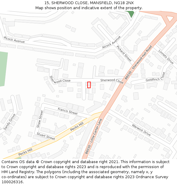 15, SHERWOOD CLOSE, MANSFIELD, NG18 2NX: Location map and indicative extent of plot