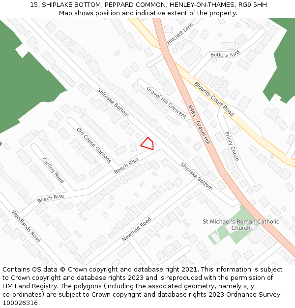 15, SHIPLAKE BOTTOM, PEPPARD COMMON, HENLEY-ON-THAMES, RG9 5HH: Location map and indicative extent of plot