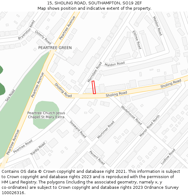 15, SHOLING ROAD, SOUTHAMPTON, SO19 2EF: Location map and indicative extent of plot