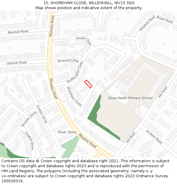 15, SHOREHAM CLOSE, WILLENHALL, WV13 3QG: Location map and indicative extent of plot