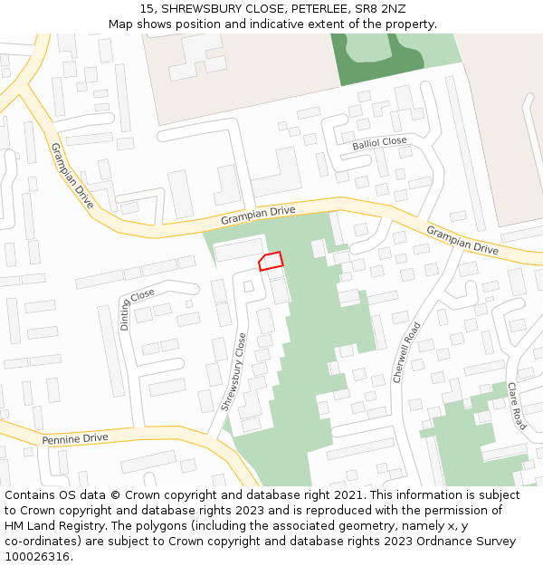 15, SHREWSBURY CLOSE, PETERLEE, SR8 2NZ: Location map and indicative extent of plot