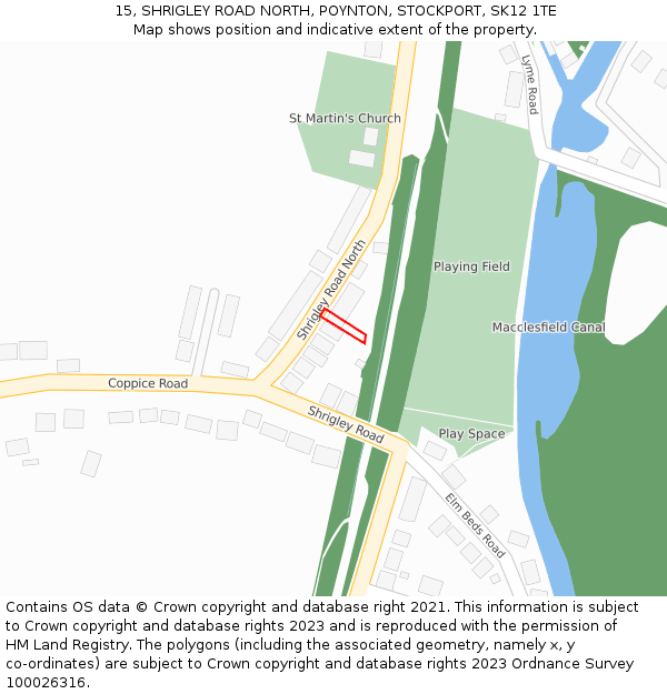 15, SHRIGLEY ROAD NORTH, POYNTON, STOCKPORT, SK12 1TE: Location map and indicative extent of plot