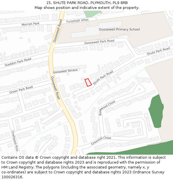 15, SHUTE PARK ROAD, PLYMOUTH, PL9 8RB: Location map and indicative extent of plot