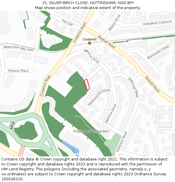 15, SILVER BIRCH CLOSE, NOTTINGHAM, NG6 8PY: Location map and indicative extent of plot