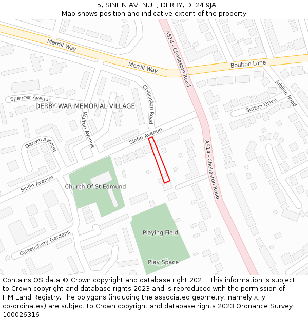 15, SINFIN AVENUE, DERBY, DE24 9JA: Location map and indicative extent of plot