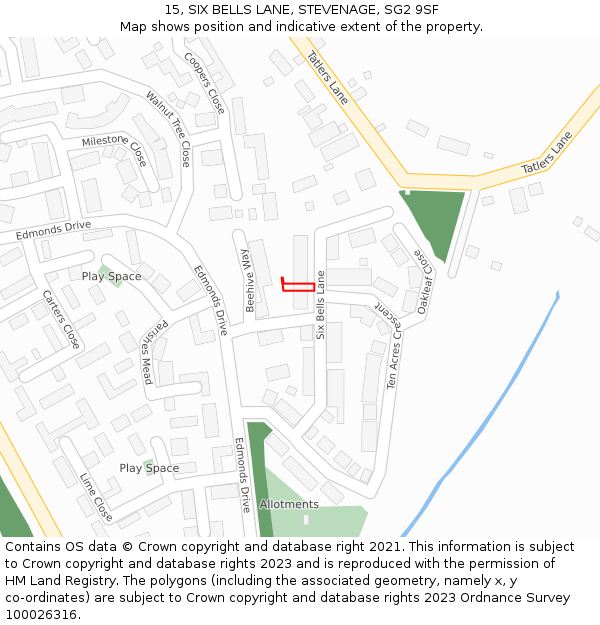 15, SIX BELLS LANE, STEVENAGE, SG2 9SF: Location map and indicative extent of plot
