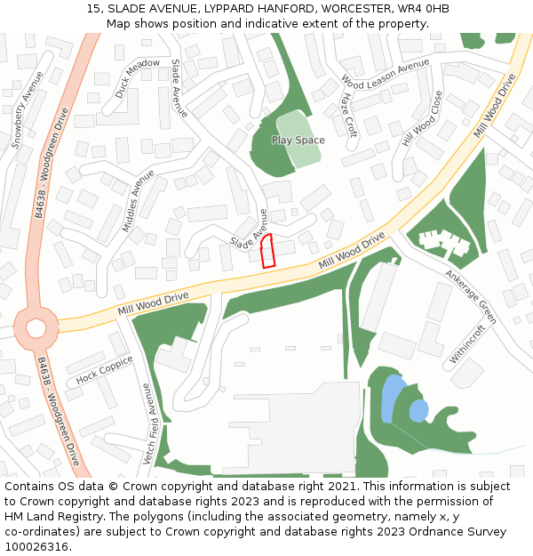 15, SLADE AVENUE, LYPPARD HANFORD, WORCESTER, WR4 0HB: Location map and indicative extent of plot