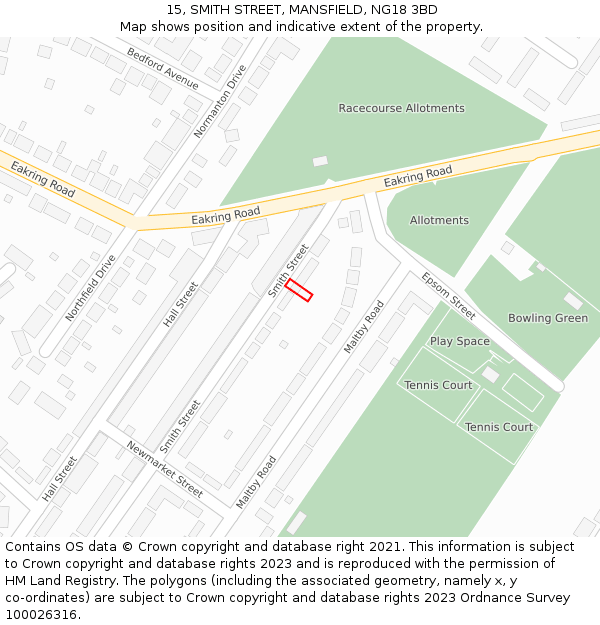 15, SMITH STREET, MANSFIELD, NG18 3BD: Location map and indicative extent of plot