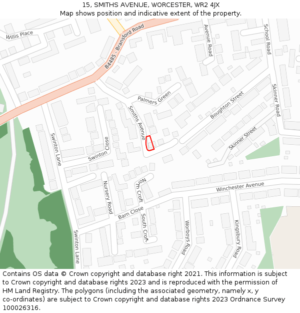 15, SMITHS AVENUE, WORCESTER, WR2 4JX: Location map and indicative extent of plot