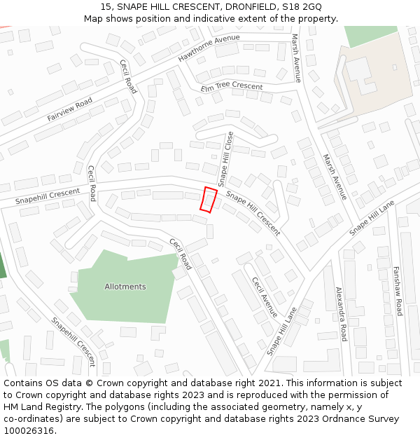 15, SNAPE HILL CRESCENT, DRONFIELD, S18 2GQ: Location map and indicative extent of plot