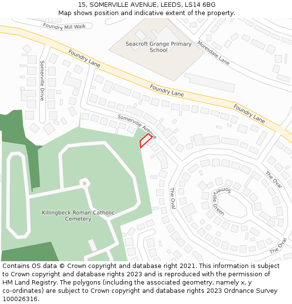 15, SOMERVILLE AVENUE, LEEDS, LS14 6BG: Location map and indicative extent of plot