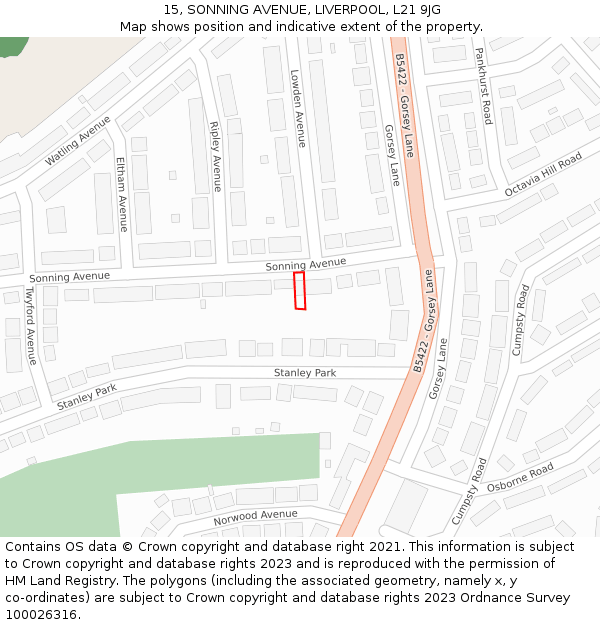 15, SONNING AVENUE, LIVERPOOL, L21 9JG: Location map and indicative extent of plot