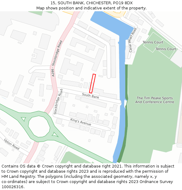 15, SOUTH BANK, CHICHESTER, PO19 8DX: Location map and indicative extent of plot