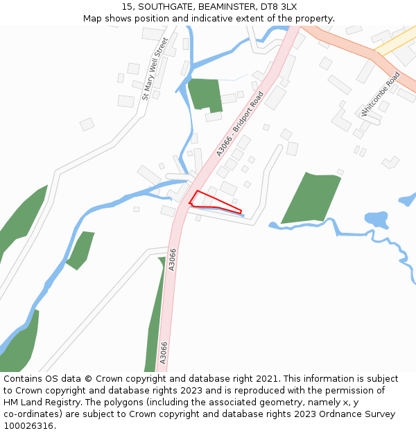 15, SOUTHGATE, BEAMINSTER, DT8 3LX: Location map and indicative extent of plot