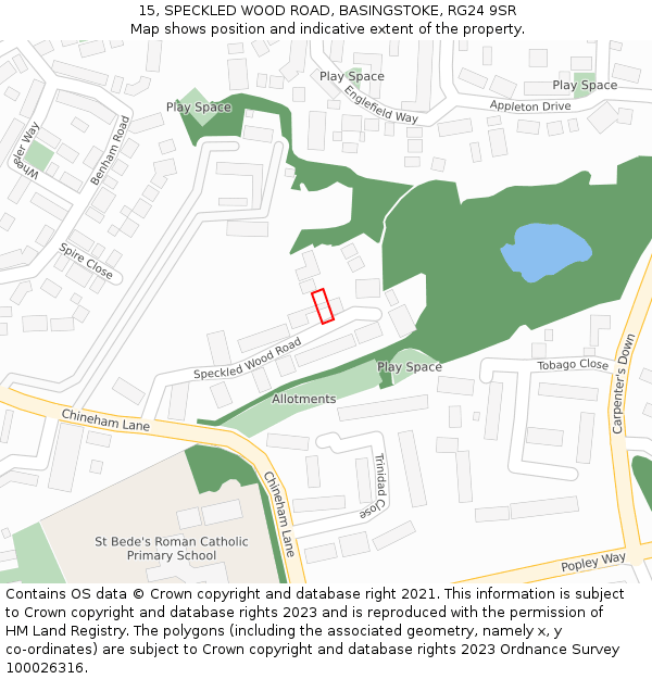 15, SPECKLED WOOD ROAD, BASINGSTOKE, RG24 9SR: Location map and indicative extent of plot