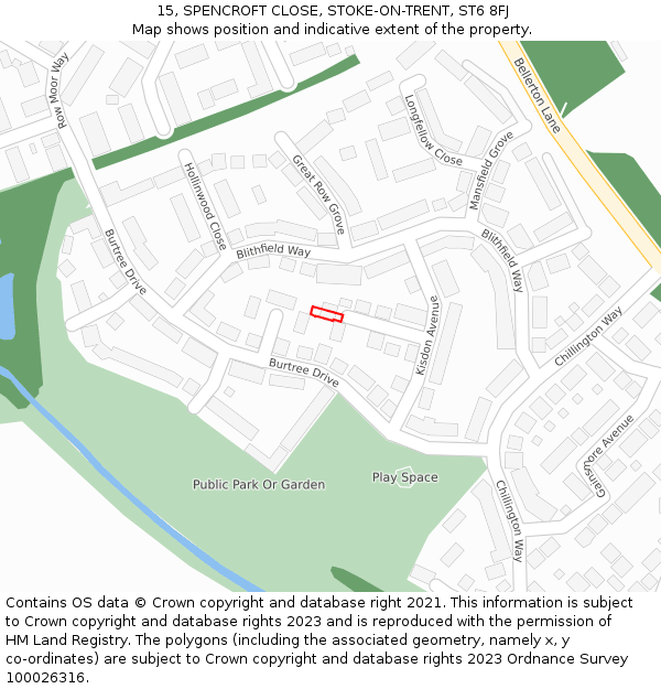 15, SPENCROFT CLOSE, STOKE-ON-TRENT, ST6 8FJ: Location map and indicative extent of plot
