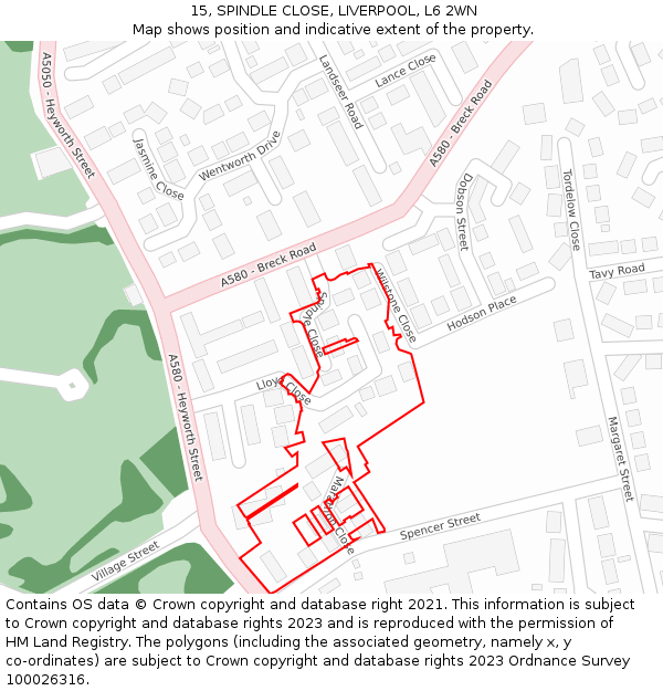 15, SPINDLE CLOSE, LIVERPOOL, L6 2WN: Location map and indicative extent of plot