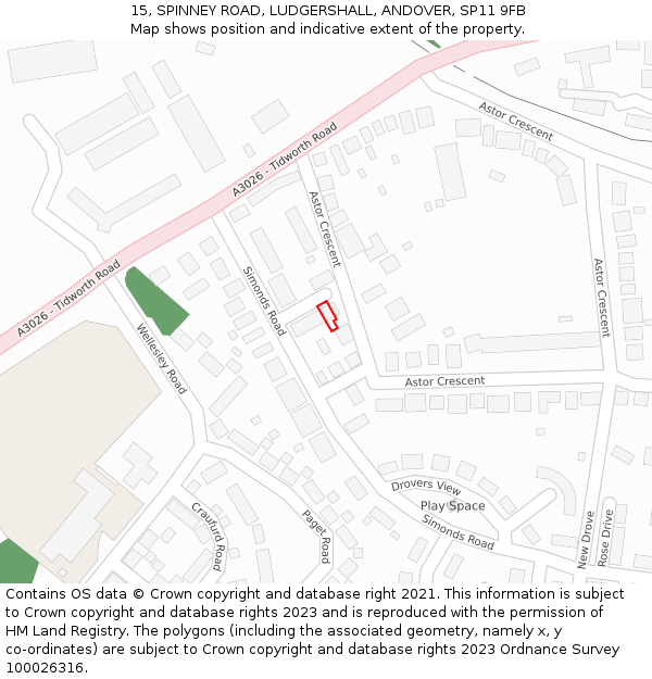 15, SPINNEY ROAD, LUDGERSHALL, ANDOVER, SP11 9FB: Location map and indicative extent of plot
