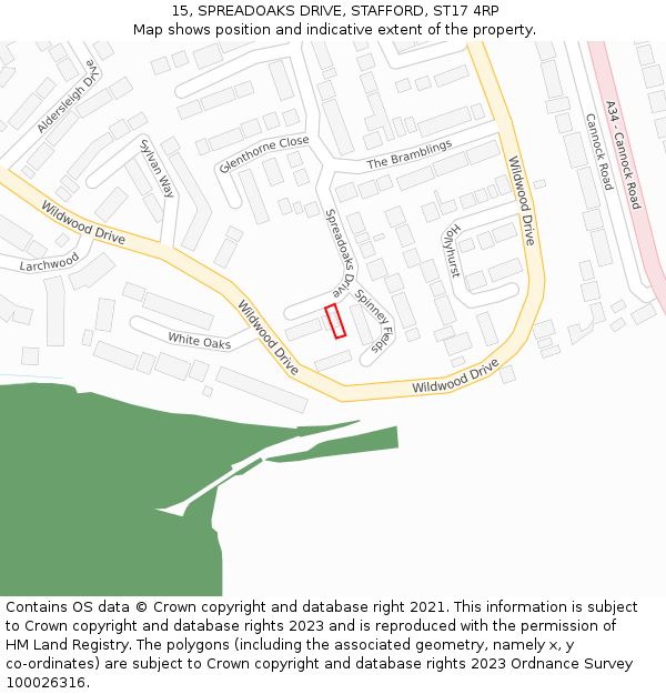 15, SPREADOAKS DRIVE, STAFFORD, ST17 4RP: Location map and indicative extent of plot