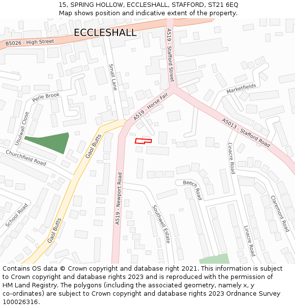 15, SPRING HOLLOW, ECCLESHALL, STAFFORD, ST21 6EQ: Location map and indicative extent of plot