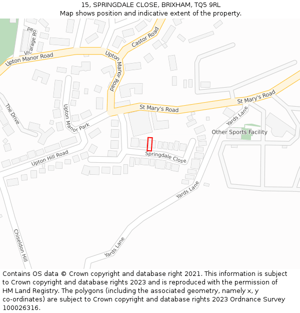 15, SPRINGDALE CLOSE, BRIXHAM, TQ5 9RL: Location map and indicative extent of plot