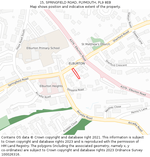 15, SPRINGFIELD ROAD, PLYMOUTH, PL9 8EB: Location map and indicative extent of plot