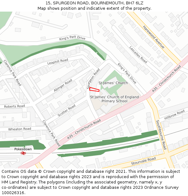 15, SPURGEON ROAD, BOURNEMOUTH, BH7 6LZ: Location map and indicative extent of plot