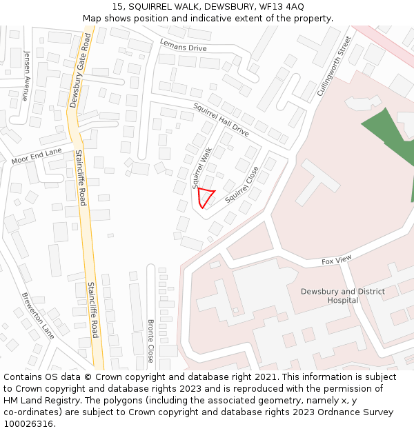 15, SQUIRREL WALK, DEWSBURY, WF13 4AQ: Location map and indicative extent of plot