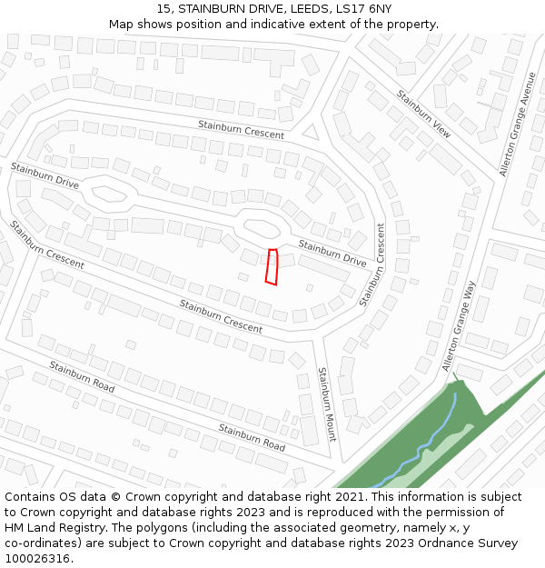 15, STAINBURN DRIVE, LEEDS, LS17 6NY: Location map and indicative extent of plot
