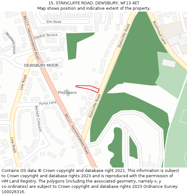 15, STAINCLIFFE ROAD, DEWSBURY, WF13 4ET: Location map and indicative extent of plot