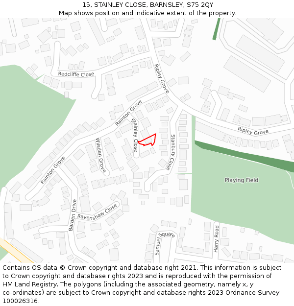 15, STAINLEY CLOSE, BARNSLEY, S75 2QY: Location map and indicative extent of plot