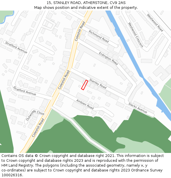 15, STANLEY ROAD, ATHERSTONE, CV9 2AS: Location map and indicative extent of plot