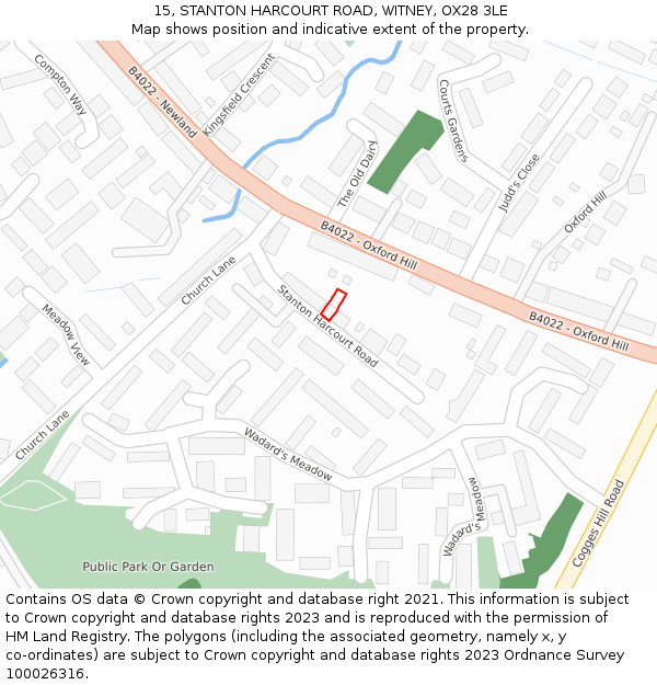 15, STANTON HARCOURT ROAD, WITNEY, OX28 3LE: Location map and indicative extent of plot