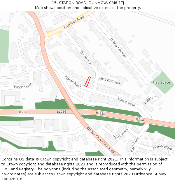 15, STATION ROAD, DUNMOW, CM6 1EJ: Location map and indicative extent of plot
