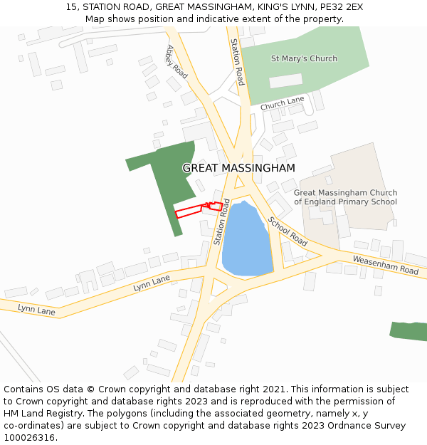 15, STATION ROAD, GREAT MASSINGHAM, KING'S LYNN, PE32 2EX: Location map and indicative extent of plot