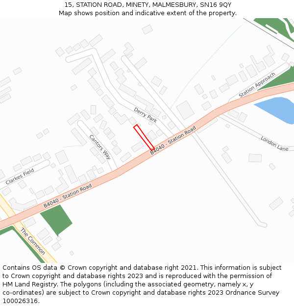 15, STATION ROAD, MINETY, MALMESBURY, SN16 9QY: Location map and indicative extent of plot